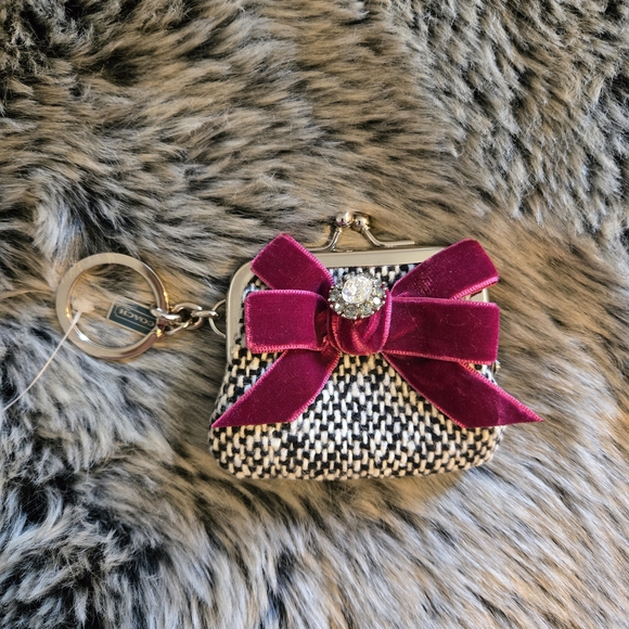 Coach Accessories - reserved Coach Houndstooth Coin Purse Swarovski Gem Charm & Pink Velvet Bow